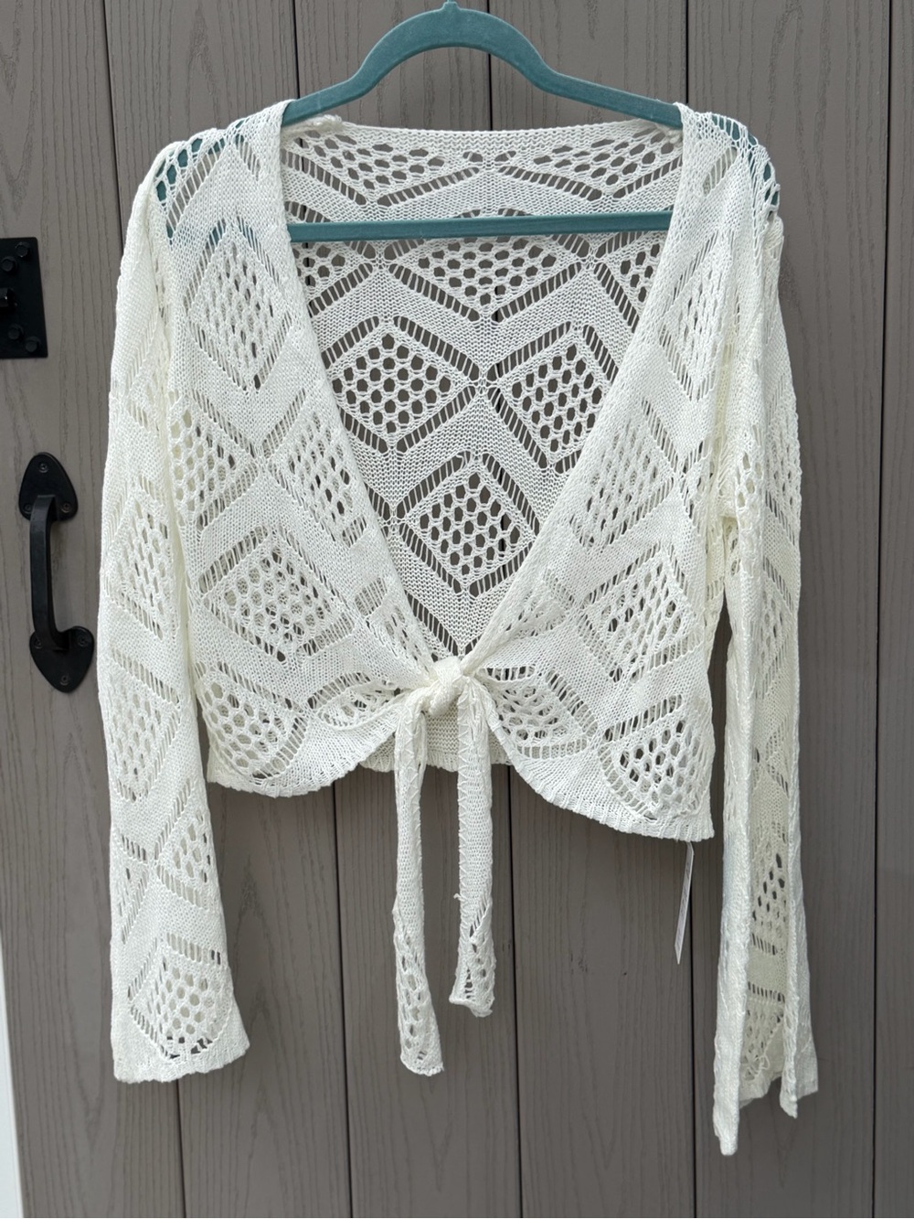 Cupshe Cream Open-Knit Tie-Front Crochet Cardigan
